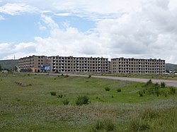 Abandoned houses built at the time of the Kazakh SSR in Karagaily.