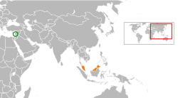 Map indicating locations of Lebanon and Malaysia