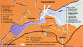 Oversiktkart over rasulykkene i 1905 og 1936. De enorme skredene fra Ramnefjellet forårsaket flodbølger i Loenvatnet som drepte henholdsvis 61 og 74 mennesker. Kart: Fra informasjonstavle ved veien