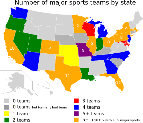 US States by number of major sports teams Major sports by state.svg