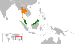 Карта с указанием местоположения Малайзии и Таиланда