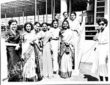 Miss India 1952 Contestants posing for the photographers at the Brabourne Stadium in Mumbai. Miss India 1952 winner, Indrani Rahman (third from left) and the Runner-up Suryakumari (sixth from left) Miss India 1952 participants.jpg