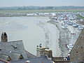 The causeway connecting Mont Saint-Michel to the mainland, responsible for the massive buildup of mud and sediment in the area