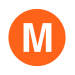 Rundes Liniensymbol mit der weißen Buchstaben M in orange gefülltem Kreis vor neutralem Hintergrund