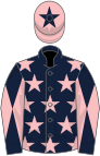 Dark blue, pink stars, diabolo on sleeves, pink cap, dark blue star