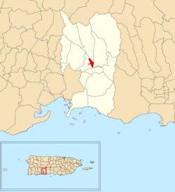 Location of Peñuelas barrio-pueblo within the municipality of Peñuelas shown in red