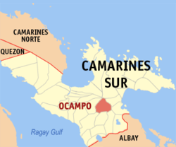 Mapa ng Camarines Sur na nagpapakita sa lokasyon ng Ocampo.