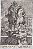 Конная статуя императора Тита. Офорт А. Колларта по рисунку Страдануса из серии «Римские императоры верхом». Между 1587 и 1589