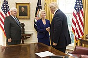 President Trump greets Ambassador Callista Gingrich and Newt Gingrich at the White House President Trump, Newt Gingrich, and Callista Gingrich 2017.jpg