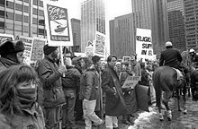 Protest against US involvement in the Salvadoran Civil War in Chicago, Illinois, in March 1989 Protest against the Salvadoran Civil War Chicago 1989 5.jpg