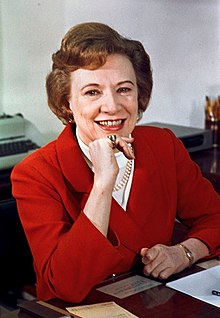 Rose Mary Woods photo portrait as personal secretary to the President, color, seated.jpg