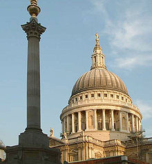 St Paul's Cathedral dome and the Paternoster Square Column, from Paternoster Square St Paul's Cathedral dome from Paternoster Square - London - 240404.jpg