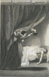 Ann Radcliffe's The Mysteries of Udolpho (1794), a bestselling Gothic novel. Frontispiece to 4th edition shown. The Mysteries of Udolpho (1794).png
