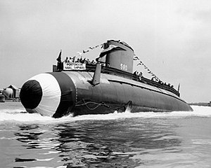 Launching of the Barbel (SS-580), 19 July 1958 at the Portsmouth Naval Shipyard