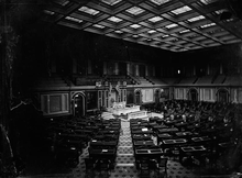 Photograph showing a large open meeting area approximately 229 meters high and 100 meters wide