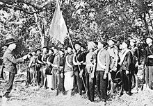 Vo Nguyen Giap addresses Viet Minh forces in the jungle, 1944. Vo Nguyen Giap, Vietminh forces, 1944.jpg