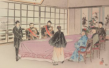 Abschluss des Vertrags von Shimonoseki am 17. April 1895 in der Shunpanro-Halle