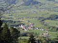 Blick von der Grüntalkogelhütte auf St. Gotthard in der Gemeinde Texingtal am 1. Mai 2003