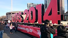 Makeshift memorial at the International AIDS Conference in Melbourne. Six delegates died in the shootdown. 20th International AIDS Conference (Melbourne, Australia) - Makeshift Memorial for the Victims of MH17.JPG