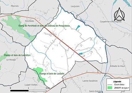 Carte des ZNIEFF de type 1 sur la commune.