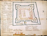 Plattegrond van Casteel Geldria uit juni 1708, anoniem. (collectie Nationaal Archief, 's-Gravenhage)