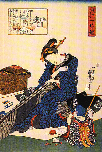Embroidery on a kimono, woodblock print