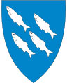 4625 Austevoll På blå grunn fire sølv silder på skrå oppover, 1-2-1 [166] og viser til de rike fiskeritradisjonene.