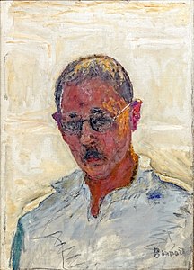 Autoportrait sur fond blanc, chemise col ouvert, vers 1933.