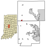 Location of Jamestown in Boone County and Hendricks County, Indiana.