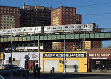 Two levels of tracks near the West Eighth Street-New York Aquarium station Coney Island two levels of trains vc.jpg