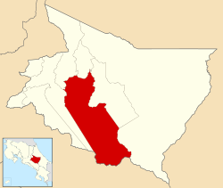 Localização do cantão de Paraíso na província de Cartago.