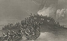 On June 9, 1772, the Sons of Liberty burned HMS Gaspee, a British customs schooner in Narragansett Bay. Destruction of the schooner Gaspe in the waters of Rhode Island 1772 (NYPL b12349146-422875) (cropped).jpg