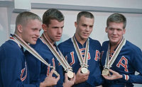 מימין: סטיב קלארק, מייק אוסטין, גארי אילמן ודון שולנדר, אולימפיאדת טוקיו 1964