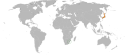 Карта с указанием местоположения Эсватини и Японии