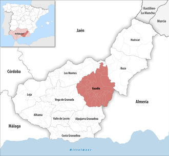 Die Lage der Comarca Guadix in der Provinz Granada