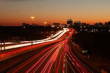 Noise, light and air pollution are negative environmental effects highways can have on their surroundings. Highway 401 by 401-DVP.jpg