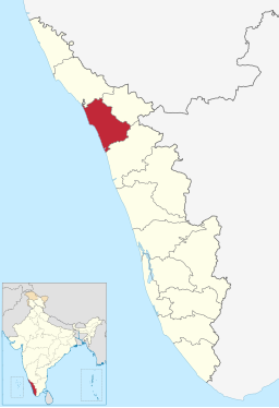 Kozhikodedistriktet på karta över delstaten.