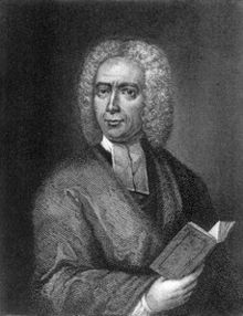 Black and white portrait drawing of Isaac Watts