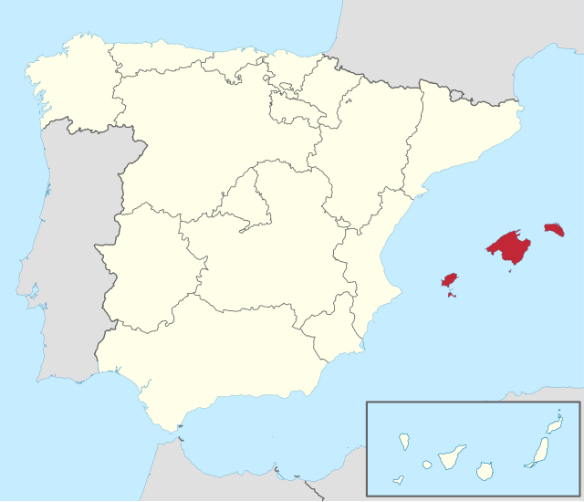 Map of Spain with Balearic Islands highlighted