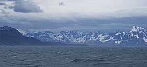 Mündung des Kangerlussuaq-Fjordes von der Davisstraße aus fotografiert