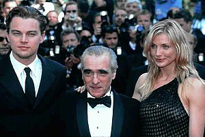 DiCaprio at the Gangs of New York screening at the Cannes Film Festival with Martin Scorsese and Cameron Diaz