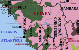 Lingva mapo de Gvineo kun la ĉefaj lingvoj