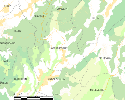 Carte montrant Habère-Poche et les communes voisines.