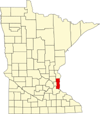 Kort over Minnesota med Washington County markeret