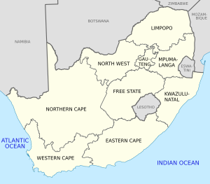 Map of South Africa, with provinces, neighbour...