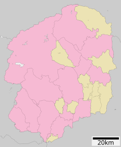 Mapa konturowa Tochigi, na dole znajduje się punkt z opisem „Powiat Kamitsuga”