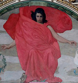 Melpomene mural (detail, 1896), at the Library of Congress in Washington DC. Photograph (2007) by Carol Highsmith (1946–).