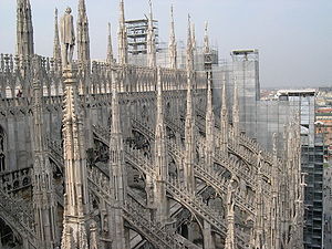View from the Duomo (Cathedral) in Milan (Italy).