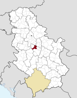 Location of the municipality of Topola within Serbia