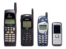 Progression of size in Nokia mobile phones.